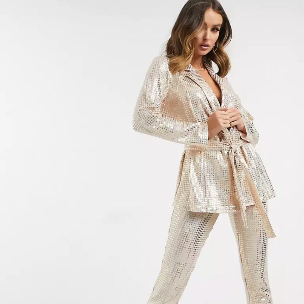 ASOS DESIGN sequin wrap suit blazer and suit pants 4